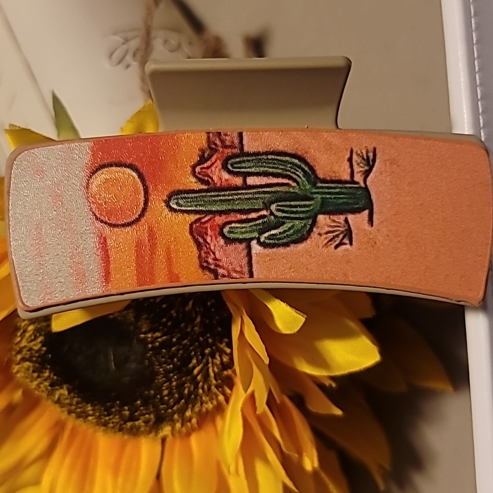 🌵🌄Desert Cactus Sunset Hair Clip🌄🌵